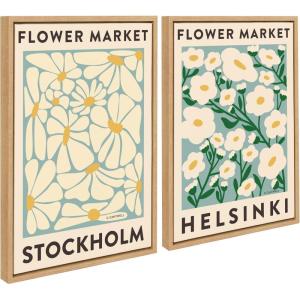 imageKate and Laurel Sylvie Flower Market 1 and 2 Framed Canvas Wall Art Set by Carrie Cantwell 2 Piece Set 18x24 Natural Botanical TwoPiece Framed Art Set for Wall
