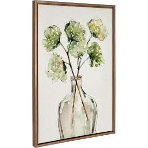 imageKate and Laurel Sylvie Greenery Vase Framed Linen Textured Canvas Wall Art by Sara Berrenson 23x33 Gold Botanical Leaf Art for WallGold