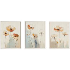 imageKate and Laurel Sylvie Neutral Blue Elegant Country Wildflowers Framed Canvas Wall Art Set by The Creative Bunch Studio 3 Piece Set Beaded White Soft Floral Art for WallBeaded White