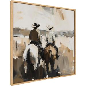 imageKate and Laurel Sylvie Western Cowboy Horseback Ranch Abstract Neutral 1 Framed Canvas Wall Art by The Creative Bunch Studio 30x30 Natural Modern Abstract Cowboy Art for Wall