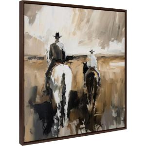 imageKate and Laurel Sylvie Western Cowboy Horseback Ranch Abstract Neutral 2 Framed Canvas Wall Art by The Creative Bunch Studio 30x30 Brown Modern Abstract Cowboy Art for WallBrown