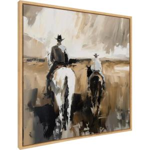 imageKate and Laurel Sylvie Western Cowboy Horseback Ranch Abstract Neutral 2 Framed Canvas Wall Art by The Creative Bunch Studio 30x30 Natural Modern Abstract Cowboy Art for Wall