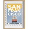 imageKate and Laurel Blake Stamp San Francisco Framed Printed Glass Wall Art by Rocket Jack 18 x 24 Natural Decorative Travel Art for Wall