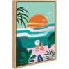 imageKate and Laurel Sylvie Sun Flock Framed Canvas Wall Art by Rachel Lee of My Dream Wall 18x24 Natural Colorful Ocean and Dog Sunset ArtNatural