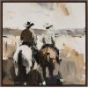 imageKate and Laurel Sylvie Western Cowboy Horseback Ranch Abstract Neutral 1 Framed Canvas Wall Art by The Creative Bunch Studio 30x30 Brown Modern Abstract Cowboy Art for Wall