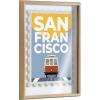 imageKate and Laurel Blake Stamp San Francisco Framed Printed Glass Wall Art by Rocket Jack 18 x 24 Natural Decorative Travel Art for Wall