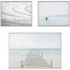imageKate and Laurel Sylvie Ocean Beach San Francisco Whale Tail in the Mist and Wooden Pier on The Beach Framed Canvas Wall Art Set by Various Artists Set of 3 16x20 and 23x33 White Coastal Art Set