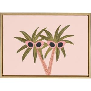 imageDesignOvation Sylvie Palm Trees and Sun Framed Canvas Wall Art by Kendra Dandy 18x24 Gold Coastal WallMounted Home Decor