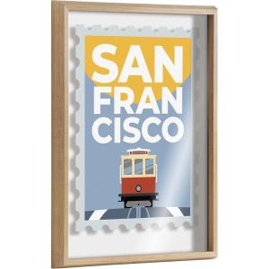 imageKate and Laurel Blake Stamp San Francisco Framed Printed Glass Wall Art by Rocket Jack 18 x 24 Natural Decorative Travel Art for Wall