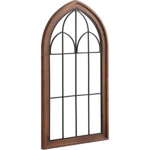 imageKate and Laurel Rennell Farmhouse Arched Wall Art Plaque 19 x 36 Walnut Brown and Black Wood and Metal Windowpane Wall Decor for Use as Fireplace Mantel Decor or Entryway Wall AccentDark Brown