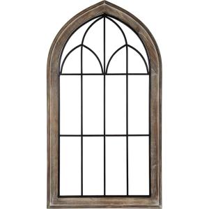 imageKate and Laurel Rennell Farmhouse Arched Wall Art Plaque 19 x 36 Walnut Brown and Black Wood and Metal Windowpane Wall Decor for Use as Fireplace Mantel Decor or Entryway Wall AccentRustic Brown