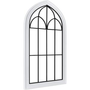 imageKate and Laurel Rennell Farmhouse Arched Wall Art Plaque 19 x 36 Walnut Brown and Black Wood and Metal Windowpane Wall Decor for Use as Fireplace Mantel Decor or Entryway Wall AccentWhite