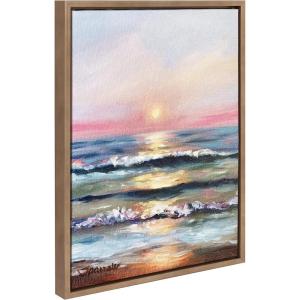 imageKate and Laurel Sylvie Atlantic Sunset Framed Canvas Wall Art by Mary Sparrow 18x24 Gold Beach Landscape Coastal Sunset Art for WallGold