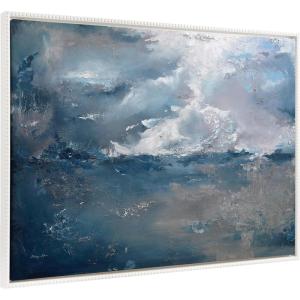 imageKate and Laurel Sylvie Beaded Shades of Blue Vintage Framed Canvas Wall Art by Mackenzie Nelson 33x23 Beaded White Abstract Ocean Waves Art for Wall