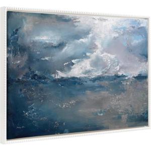 imageKate and Laurel Sylvie Beaded Shades of Blue Vintage Framed Canvas Wall Art by Mackenzie Nelson 415x315 Beaded White Abstract Ocean Waves Art for Wall