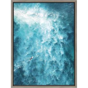 imageKate and Laurel Sylvie La Jolla Beach 7 Framed Canvas Wall Art by Rachel Dowd 28x38 Gray Relaxing Coastal Art for WallGrey