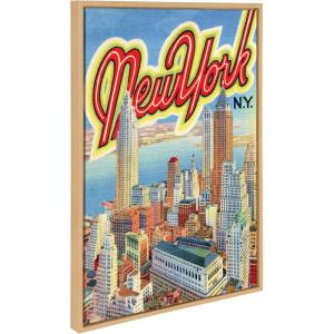 imageKate and Laurel Sylvie New York NY Vintage Travel Postcard Framed Canvas Wall Art by Corinna Buchholz of Piddix 23x33 Natural Retro New York City Art for Wall