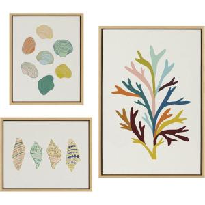imageKate and Laurel Sylvie Sea Plant Found and Ocean Treasures Linen Canvas Wall Art Set by Alicia Schultz Set of 3 two 16x20 and one 23x33 Natural Finish Frames Decorative Multicolored Nature Art for