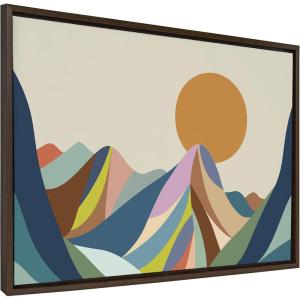 imageKate and Laurel Sylvie Sun Flock Framed Canvas Wall Art by Rachel Lee of My Dream Wall 18x24 Natural Colorful Ocean and Dog Sunset ArtBrown