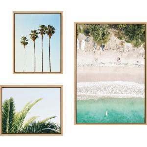 imageKate and Laurel Sylvie Tropical Beach Framed Canvas Wall Art Collection by Tai Prints and Amy Peterson 3 Piece Natural Coastal Art for WallNatural