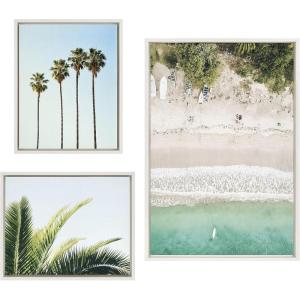 imageKate and Laurel Sylvie Tropical Beach Framed Canvas Wall Art Collection by Tai Prints and Amy Peterson 3 Piece Natural Coastal Art for WallWhite
