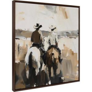 imageKate and Laurel Sylvie Western Cowboy Horseback Ranch Abstract Neutral 1 Framed Canvas Wall Art by The Creative Bunch Studio 30x30 Brown Modern Abstract Cowboy Art for Wall