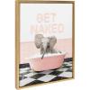 imageKate and Laurel Sylvie Baby Elephant No 3 in Get Naked Bath Framed Canvas Wall Art 18x24 Bright Gold Cute Animal Bathtub Art for Wall