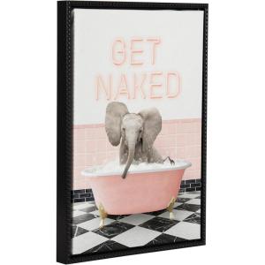 imageKate and Laurel Sylvie Beaded Baby Elephant No 3 in Get Naked Bath Vintage Framed Canvas Wall Art 18x24 Beaded Black Cute Animal Bathtub Art for Wall