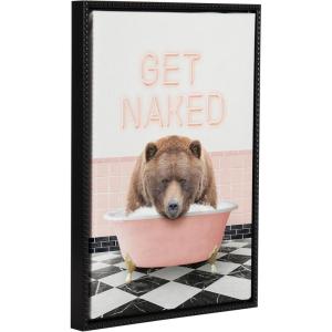 imageKate and Laurel Sylvie Beaded Big Bear Retro Neon Sign Bath Vintage Framed Canvas Wall Art 18x24 Beaded Black Cute Animal Bathtub Art Set for Wall
