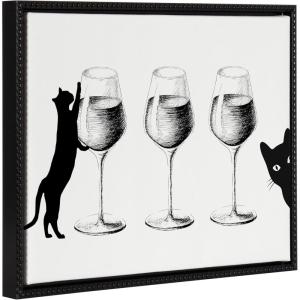 imageKate and Laurel Sylvie Beaded Cats and Wine Vintage Framed Canvas Wall Art by Honey Island Studio 24x18 Beaded Black Cute Kitten Art for Wall