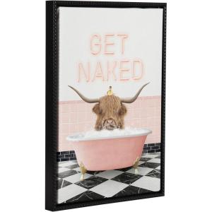 imageKate and Laurel Sylvie Beaded Highland Cow Randal Neon Sign Bath Vintage Framed Canvas Wall Art 18x24 Beaded Black Cute Animal Bathtub Art for Wall