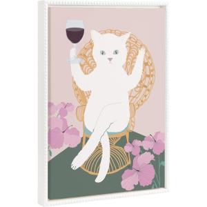 imageKate and Laurel Sylvie Beaded Wine Cat II Vintage Framed Canvas Wall Art by Honey Island Studio 18x24 Beaded White Cute Kitten Art for Wall