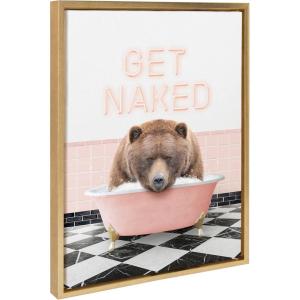 imageKate and Laurel Sylvie Big Bear Retro Neon Sign Bath Framed Canvas Wall Art 18x24 Bright Gold Cute Animal Bathtub Art for Wall