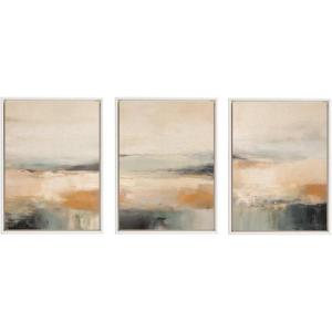imageKate and Laurel Sylvie Blue Beach Ocean Coastal Abstract Framed Canvas Wall Art Set by The Creative Bunch Studio 3 Piece Set Beaded White Colorful Abstract Ocean Art for Wall