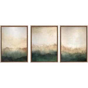 imageKate and Laurel Sylvie Green Mountain Abstract I II and III Framed Canvas Wall Art Set by Amy Lighthall 3 Piece Set Beaded Gold Soft Mountain Landscape Art for Wall