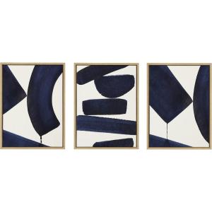 imageKate and Laurel Sylvie Japandi Framed Linen Textured Canvas Wall Art Set by Rocket Jack Set of 3 18x24 Blue Art Natural Frame Decorative Modern Abstract Art Set for Wall