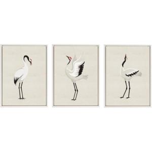 imageKate and Laurel Sylvie Japanese Crane Bird with Red Crown 1 2 and 3 Framed Canvas Wall Art Set by The Creative Bunch Studio 3 Piece Set Beaded White Colorful Cute Bird Art for Wall