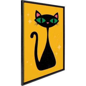 imageKate and Laurel Sylvie Retro Cat Framed Canvas Wall Art by Carrie Cantwell 23x33 Black Colorful Cute Kitten Art for Wall