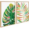 imageKate and Laurel Sylvie EV Monstera and EV Palma No 2 Framed Canvas Wall Art Set by Jessi Raulet of Ettavee 2 Piece 18x24 Natural Colorful Plant Leaf Art Set for WallNatural