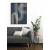 imageKate and Laurel Sylvie Lines in Blue Framed Canvas Wall Art by Apricot and Birch 28x38 Walnut Brown Chic MidCentury Art for WallBrown