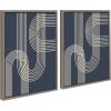 imageKate and Laurel Sylvie Lines in Blue Framed Canvas Wall Art by Apricot and Birch 28x38 Walnut Brown Chic MidCentury Art for WallGrey