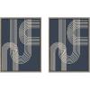 imageKate and Laurel Sylvie Lines in Blue Framed Canvas Wall Art by Apricot and Birch 28x38 Walnut Brown Chic MidCentury Art for WallGrey
