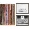 imageKate and Laurel Sylvie Records 33RPM Victrola Record Player and Vinyl Vibes Framed Canvas Wall Art Set by Various Artists Set of 3 two 16x20 and one 23x33 Gray Frames Bohemian Vinyl Record Art