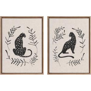 imageKate and Laurel Sylvie Beaded Jungle Black Neutral Linen Bright and Jungle Black 2 Neutral Linen Bright Vintage Framed Canvas Wall Art Set by Alexander Ginzburg 2 Piece Set 18x24 Gold Animal Art Set