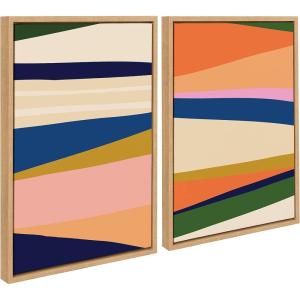 imageKate and Laurel Sylvie Boho Max 1 and 2 Framed Canvas Wall Art Set by The Creative Bunch Studio 2 Piece Set 18x24 Natural Modern Abstract Colorful Wall Art Set