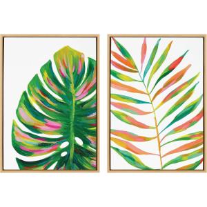 imageKate and Laurel Sylvie EV Monstera and EV Palma No 2 Framed Canvas Wall Art Set by Jessi Raulet of Ettavee 2 Piece 18x24 Natural Colorful Plant Leaf Art Set for WallNatural