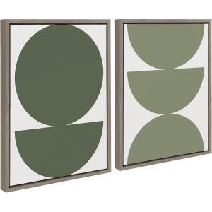 imageKate and Laurel Sylvie Earthy Boho Geometric 1 Olive Green and Geometric 2 Sage Green Framed Canvas Art Set by The Creative Bunch Studio 2 Piece Set 18x24 Gray Modern Abstract Wall Art Dcor Set