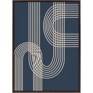 imageKate and Laurel Sylvie Lines in Blue Framed Canvas Wall Art by Apricot and Birch 28x38 Walnut Brown Chic MidCentury Art for WallBrown