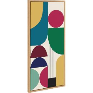 imageKate and Laurel Sylvie MCM Pattern 13 Framed Canvas Wall Art by Rachel Lee of My Dream Wall 18x40 Natural Colorful Abstract Shape Pattern Art for Wall
