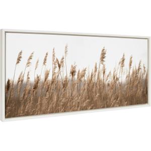 imageKate and Laurel Sylvie Marsh Grass No 14 Framed Canvas Wall Art by Crystal Lynn Collins 40x18 White Grassy Coastal Beach Art for Wall